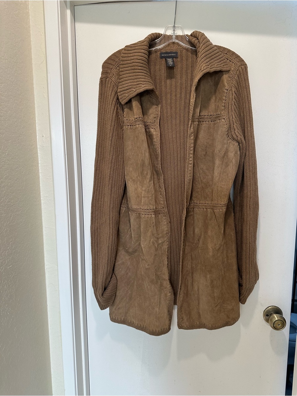 Banana Republic Brown Suede & Knit Open Cardigan Jacket Size XL